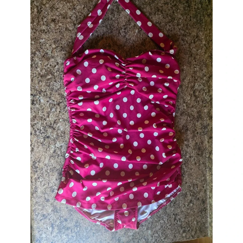 Esther Williams Vintage Inspired Retro Swimsuit - sz 14 red polka dot plus sized - Picture 3 of 11